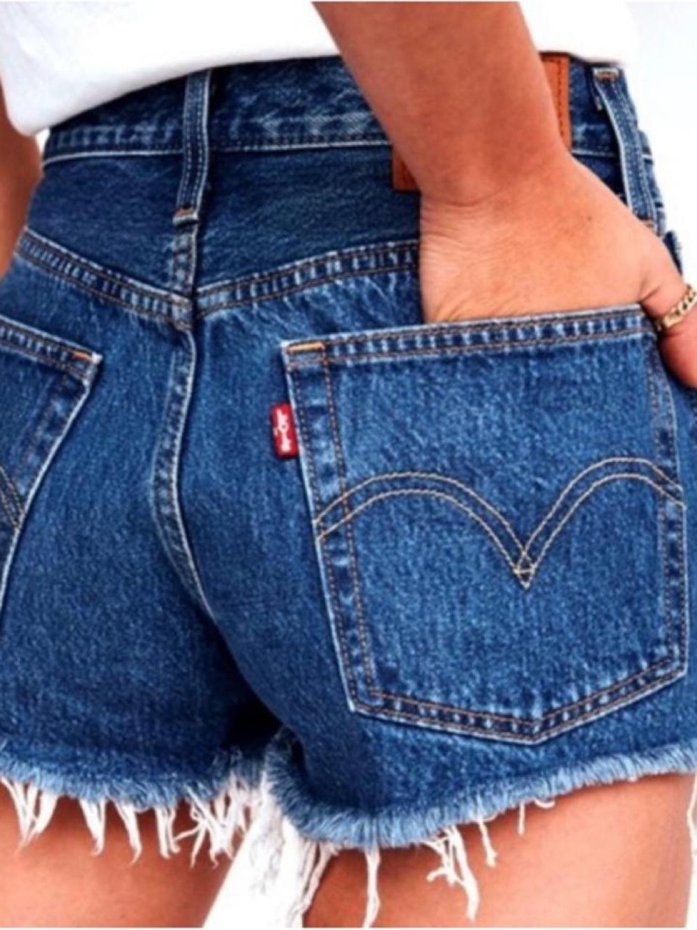 Levi's Dark Blue Denim Frayed Cutoff Shorts